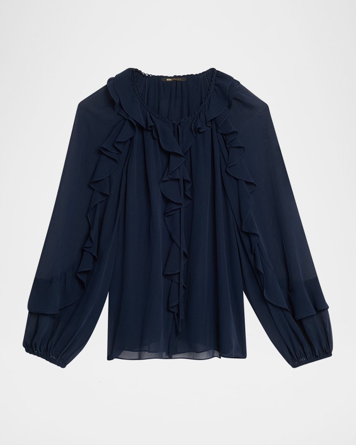 Kobi Halperin Bali Raglan-sleeve Ruffle Blouse In Navy