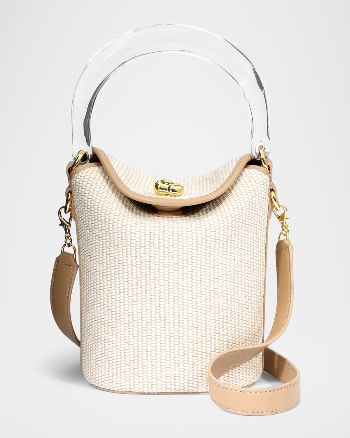 ALEXIS BITTAR LIQUID LUCITE RAFFIA & LEATHER BUCKET BAG 