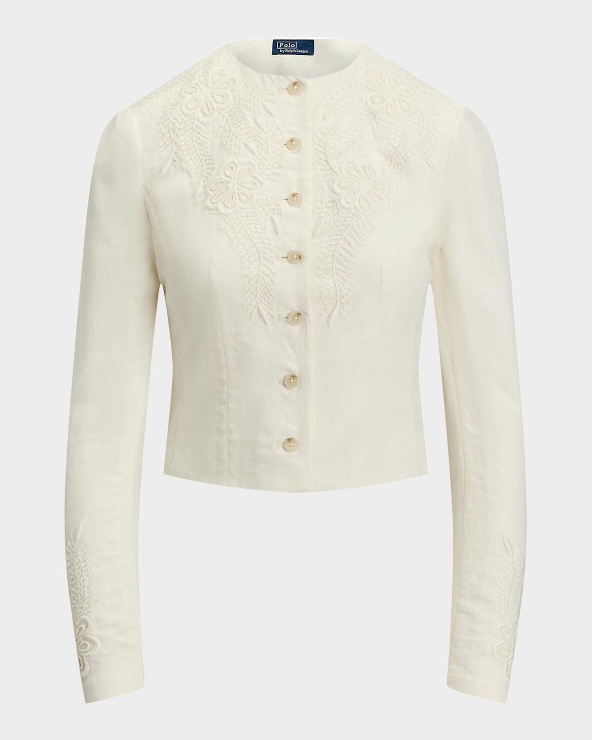 Shop Polo Ralph Lauren Floral-embroidered Linen Jacket In Cream