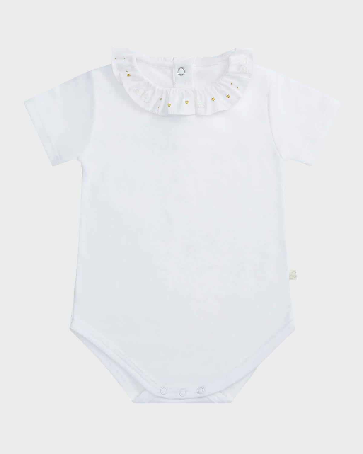 Marie Chantal Kid's Embroidered Ruffle Collar Bodysuit, Size 3M-24M