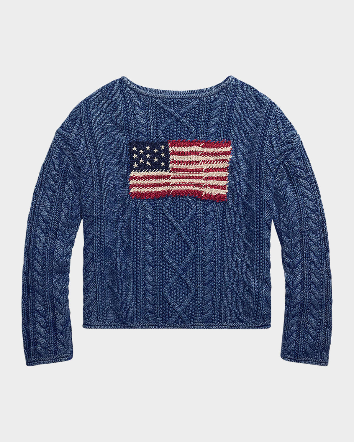 Shop Polo Ralph Lauren Flag Aran-knit Cotton Sweater In Indigo Multi