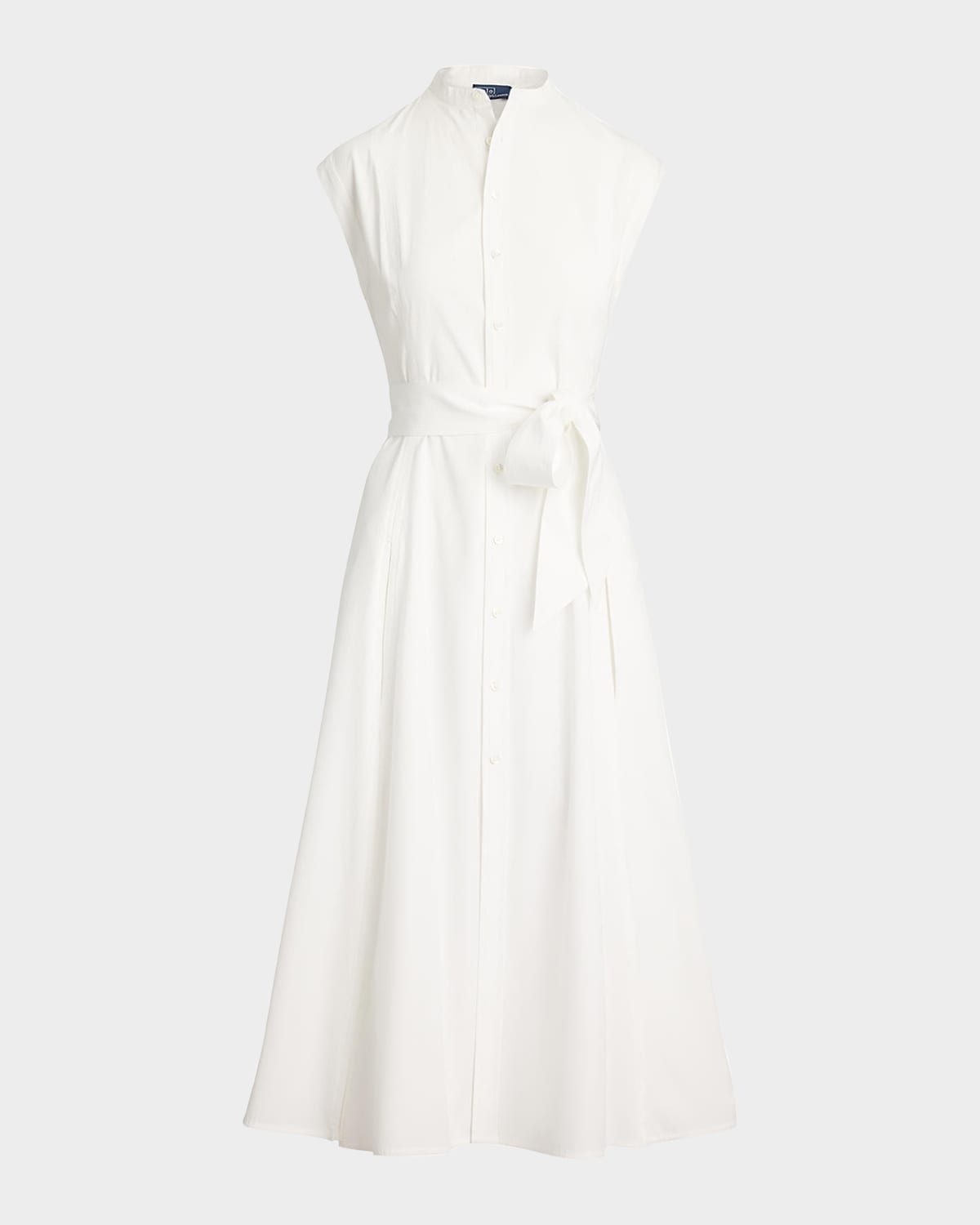 Polo Ralph Lauren Belted Cotton Sleeveless A-line Dress In White