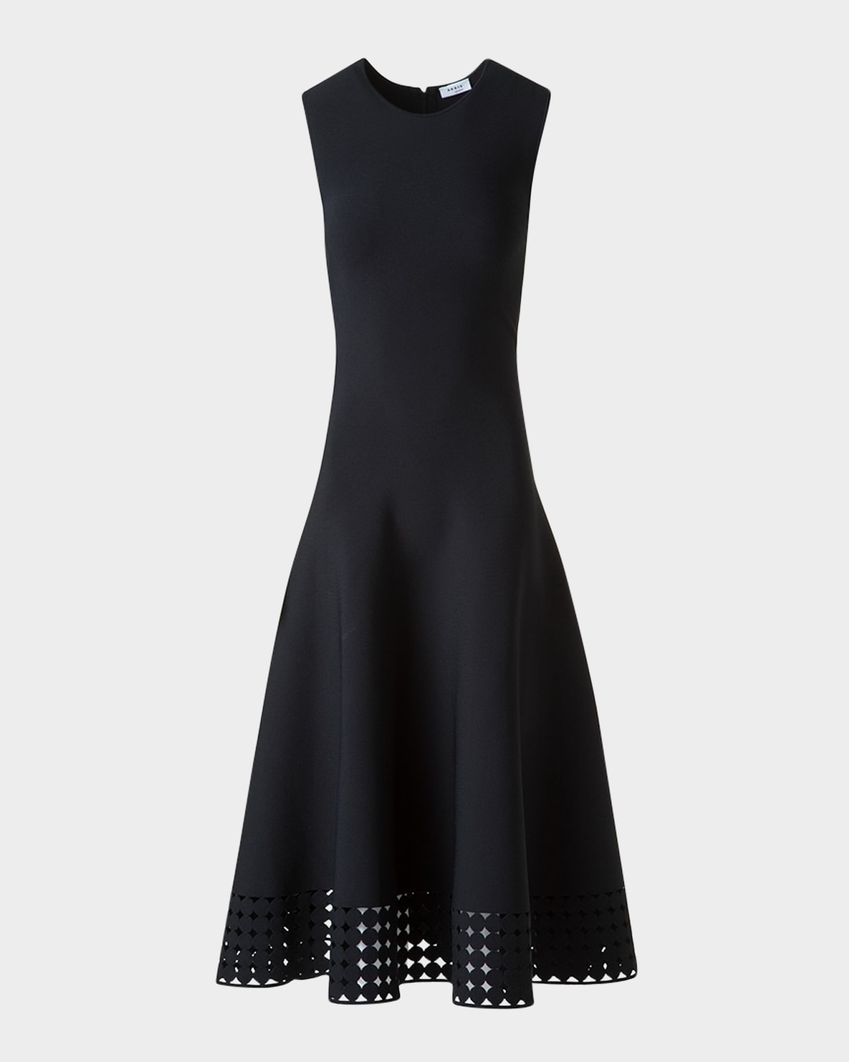 Dot Lace-Hem Sleeveless Midi Dress