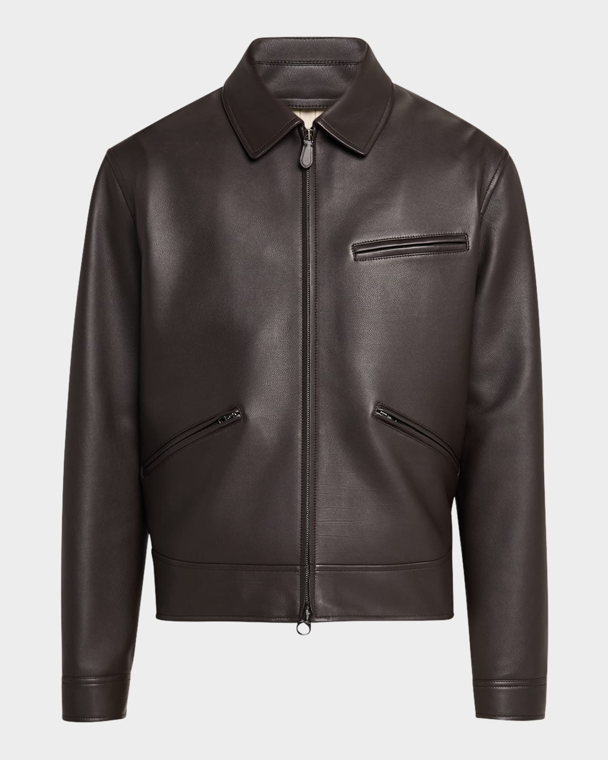 Loro Piana Gail Full-grain Leather Jacket In Caviar