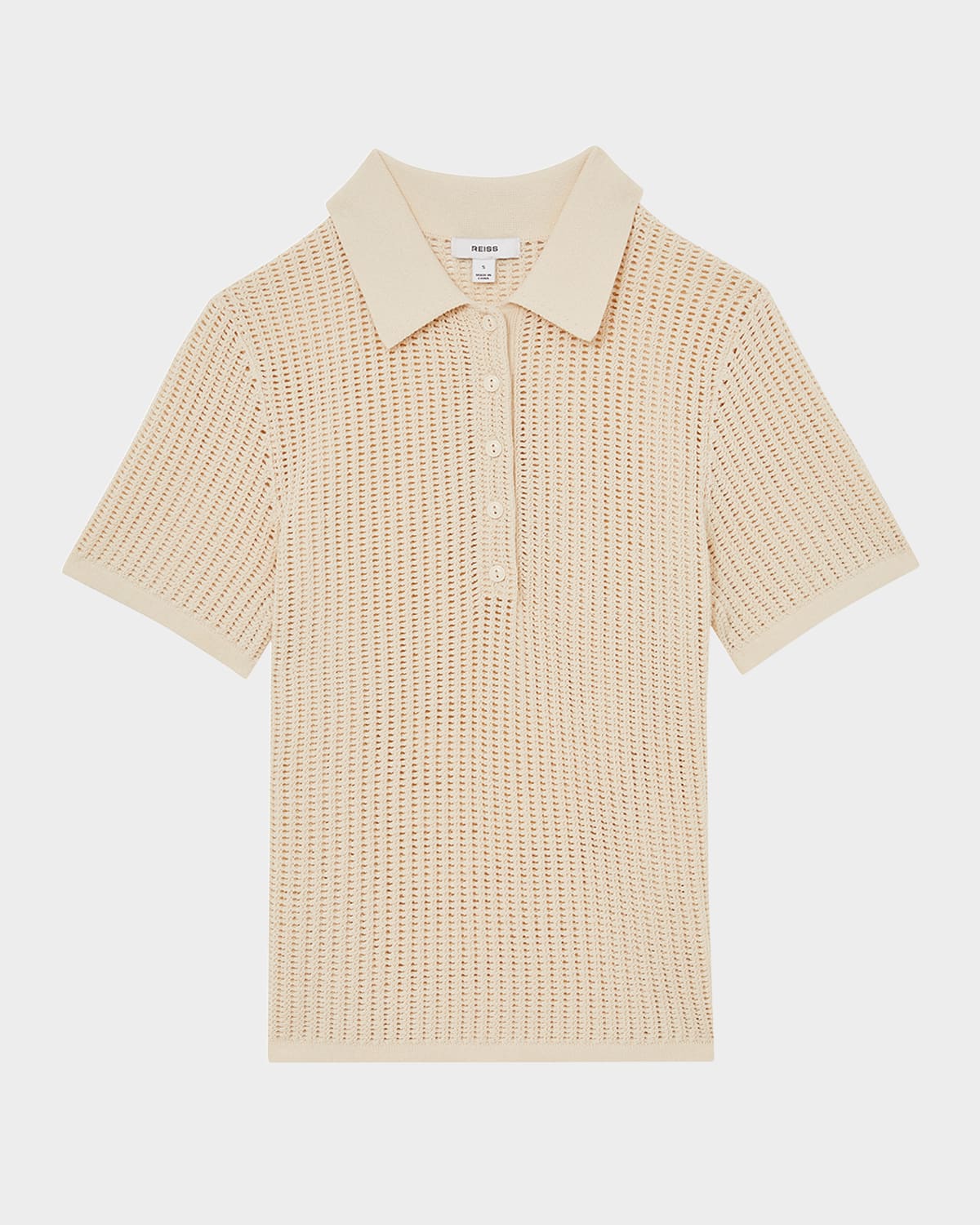 Reiss Ivory Cotton-blend Open-knit Polo Shirt In Ivory