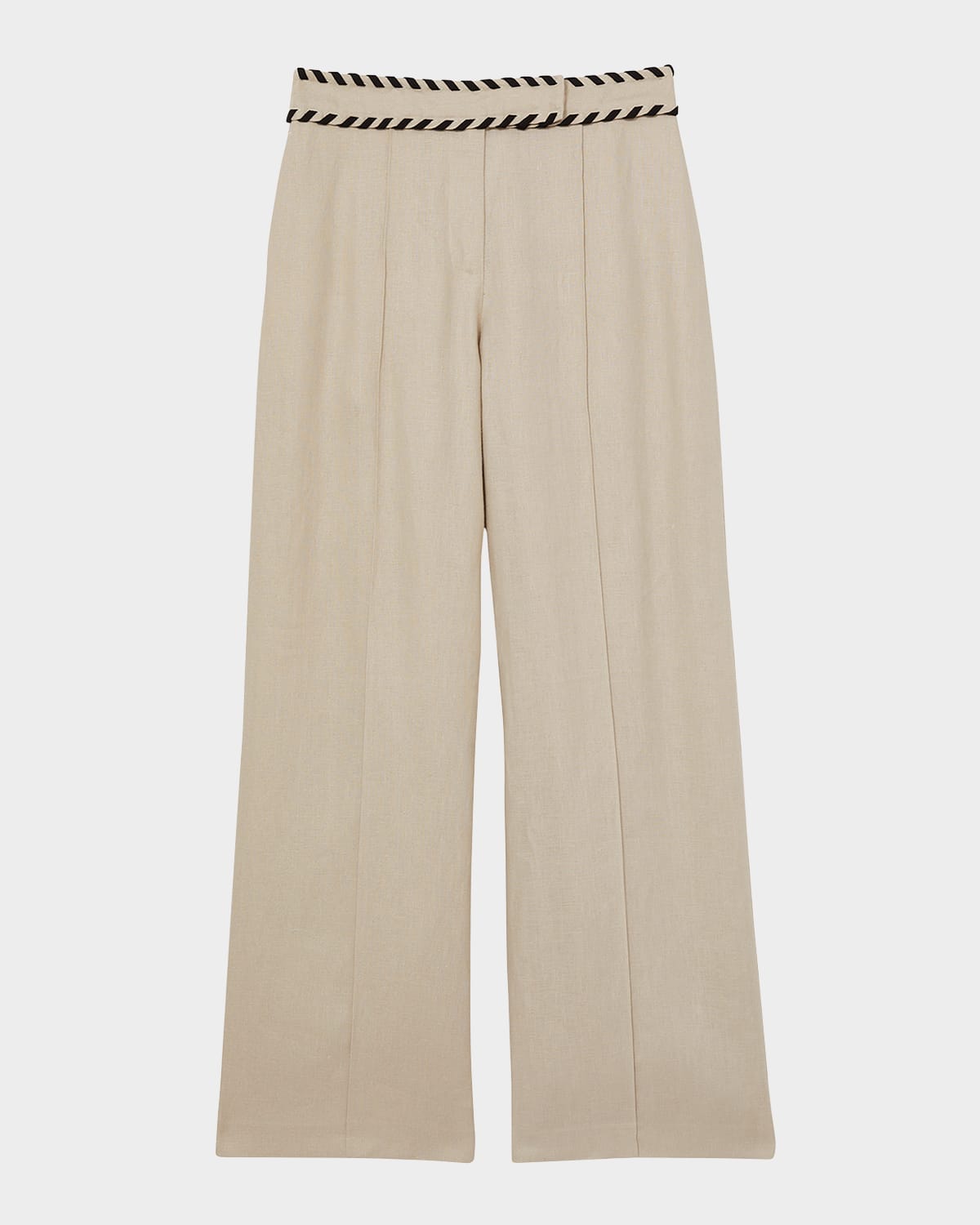 Reiss Fawn High-rise Whipstitch Linen Trousers In Neutral