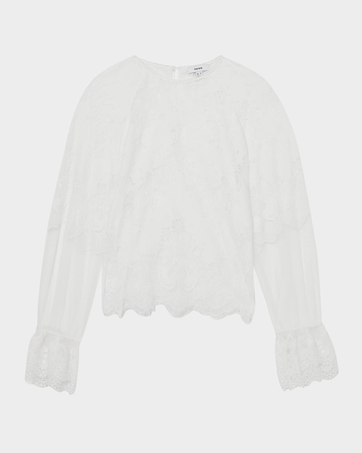 Emilia Scalloped Floral Lace & Mesh Blouse