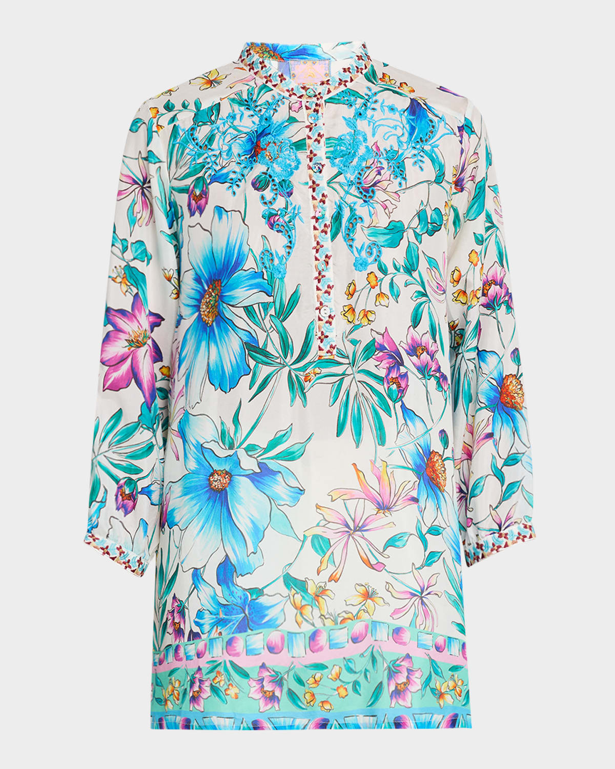 Leena Embroidered Floral-Print Silk Tunic