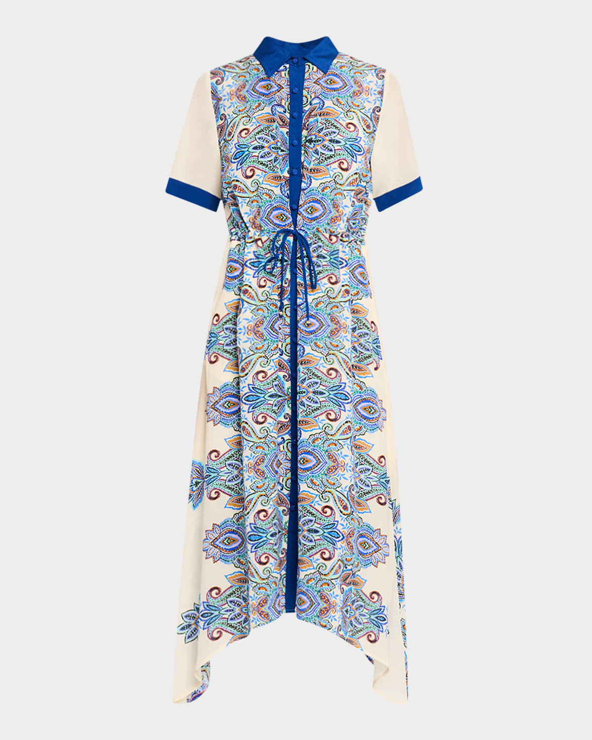 Paisley-Print Handkerchief Midi Shirtdress
