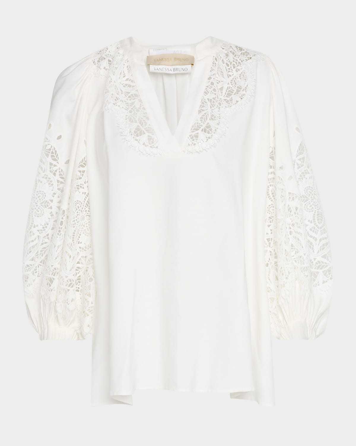 Bell Balloon-Sleeve Lace Inset Blouse