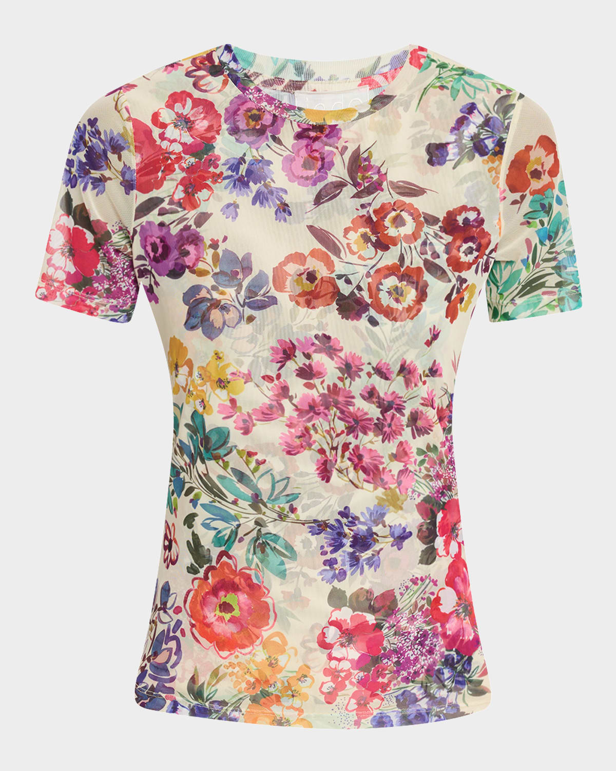 Floral-Print Crewneck Mesh Tee