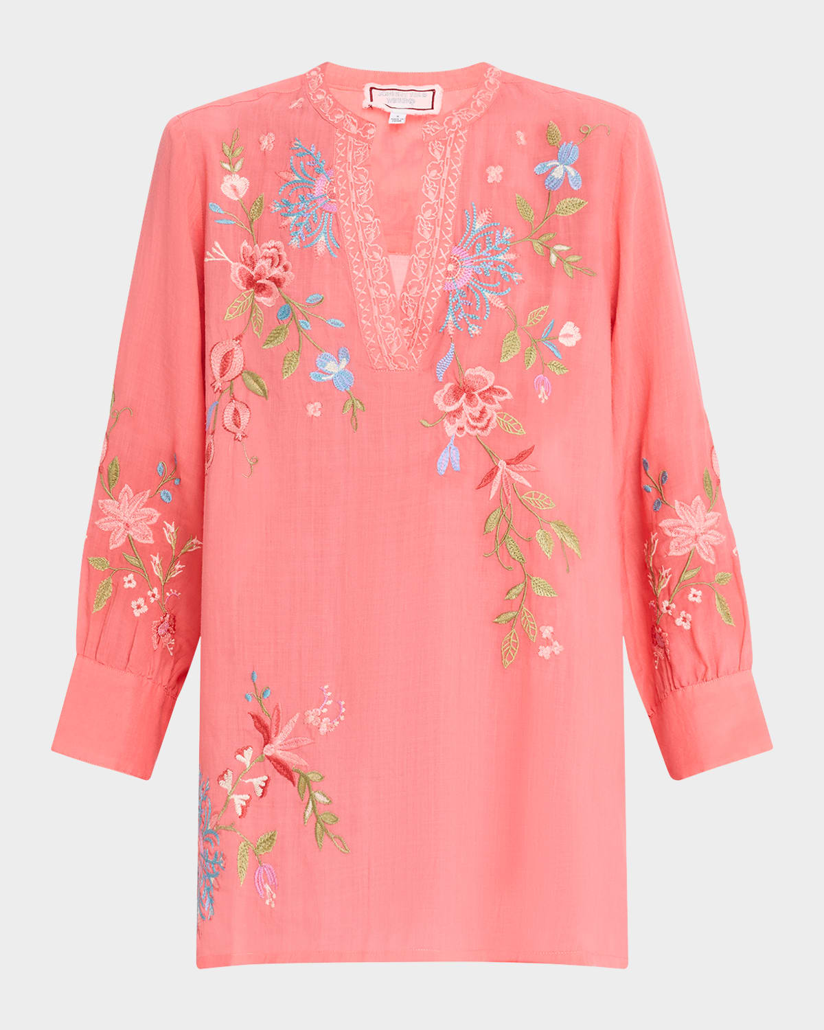 Voyager Floral-Embroidered Henley Tunic