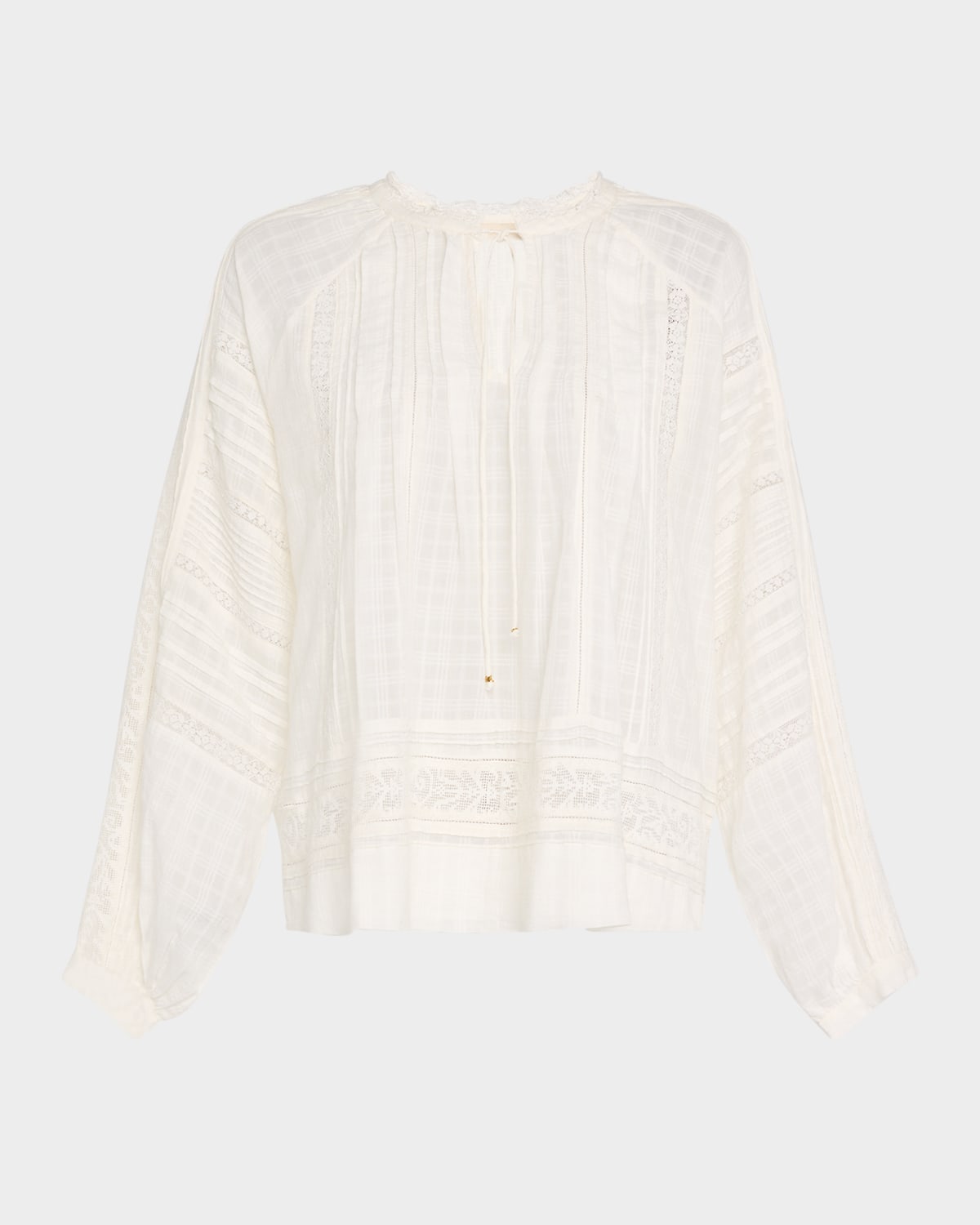 Elim Pintuck Lace-Inset Cotton Blouse