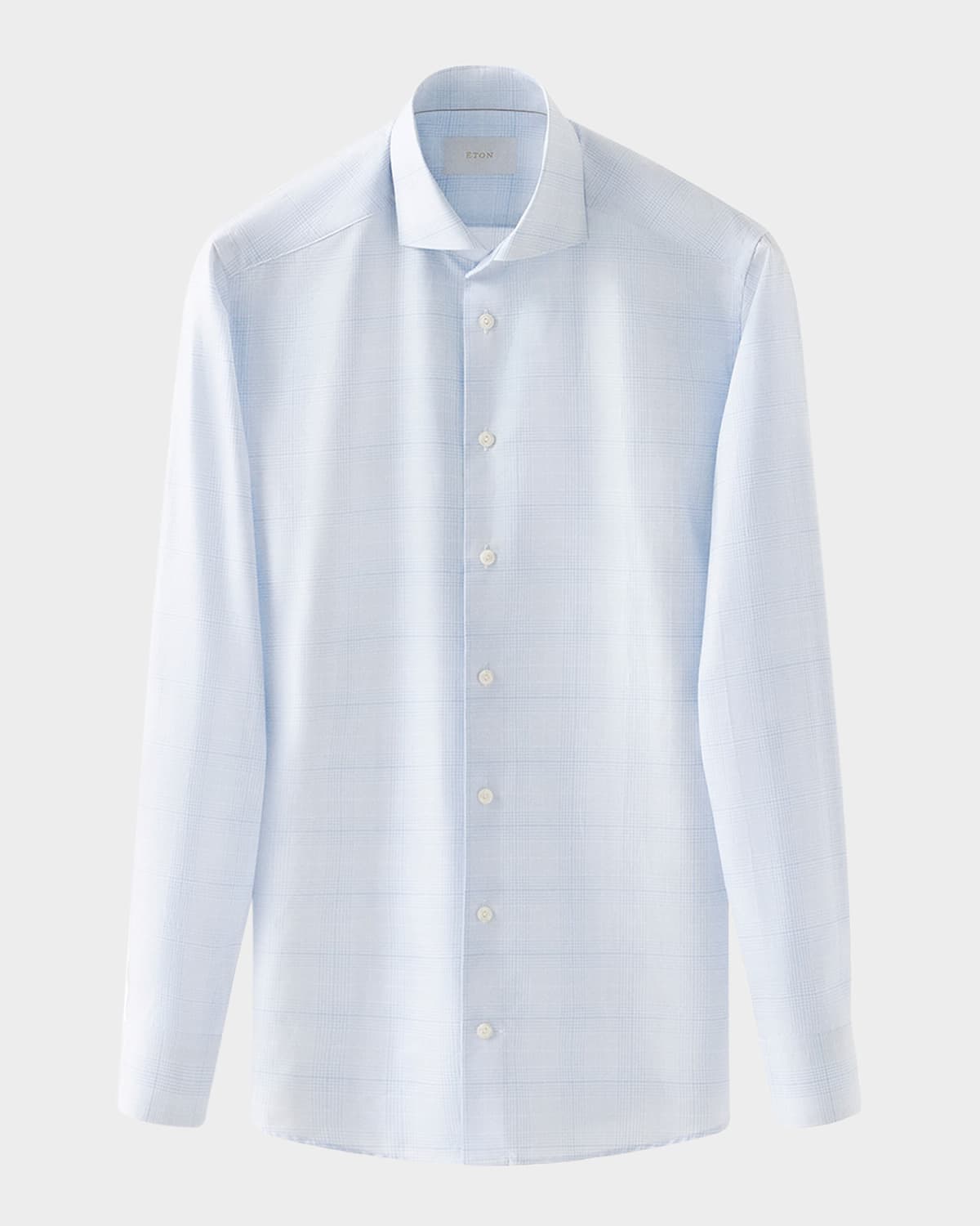 Shop Eton Men's Elevated Cotton-linen Check Slim-fit Dress Shirt In Light Blue