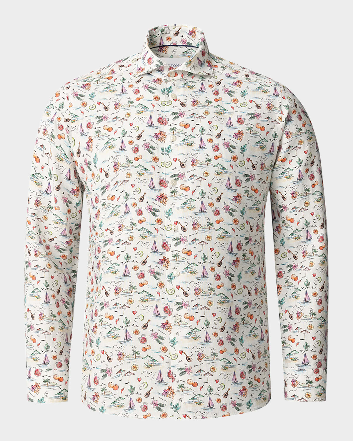 Eton Mens Sangria-pattern Long-sleeved Linen Shirt Multi In Multi