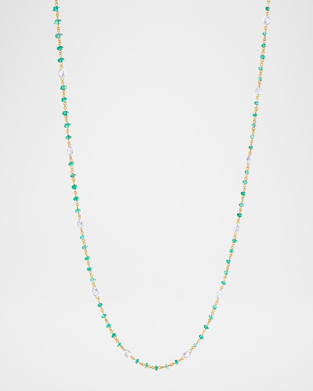 18K Yellow Gold Ethereal Diamond and Emerald Necklace, 1.90tcw