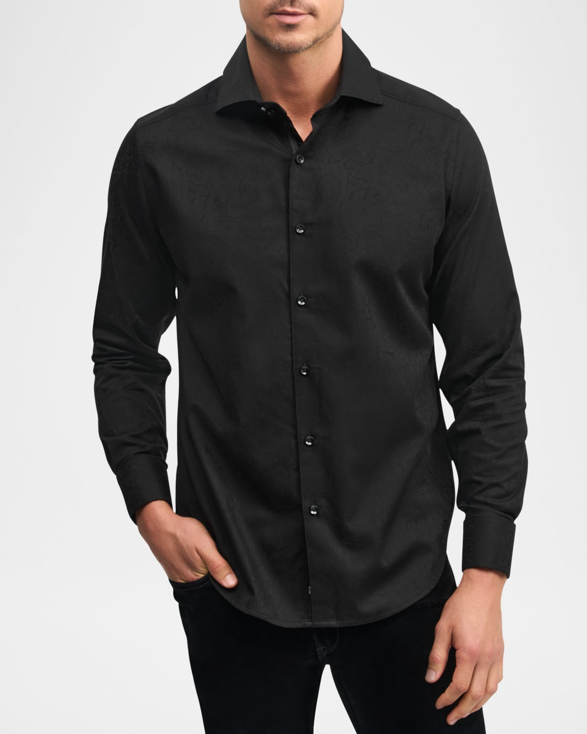 Robert Graham Waycross Cotton Stretch Jacquard Classic Fit Button Down Shirt In Black