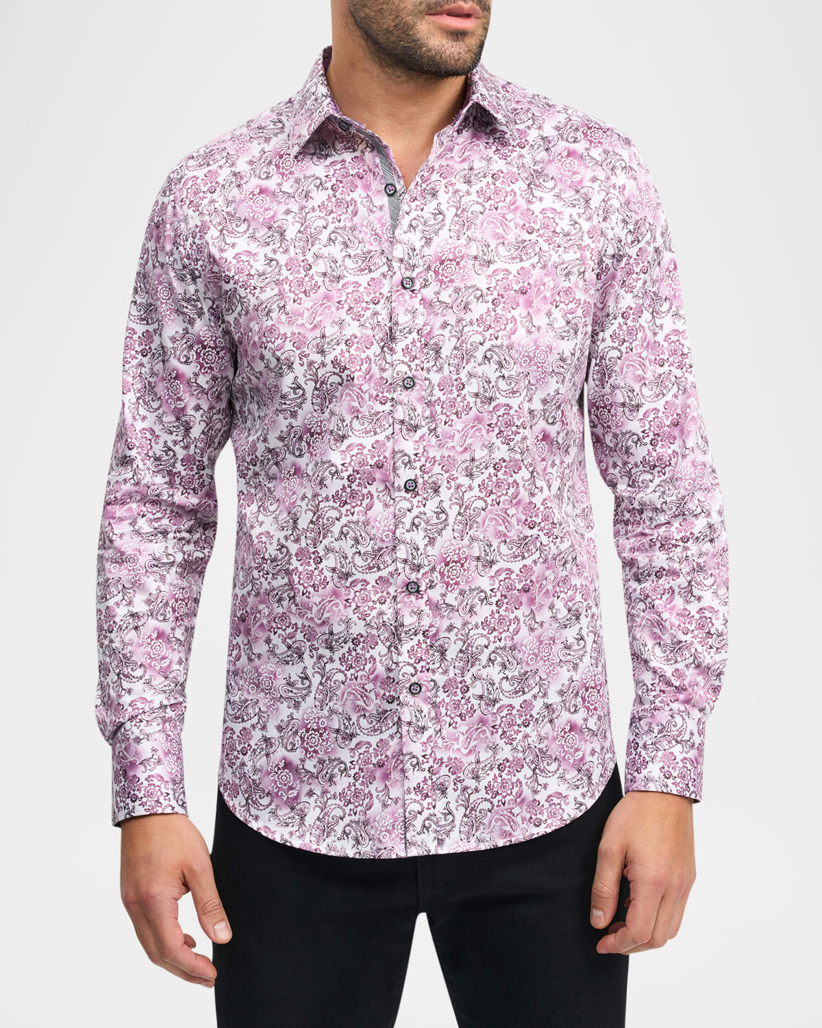 Robert Graham Downing Cotton Stretch Satin Printed Classic Fit Button Down Shirt In Berry