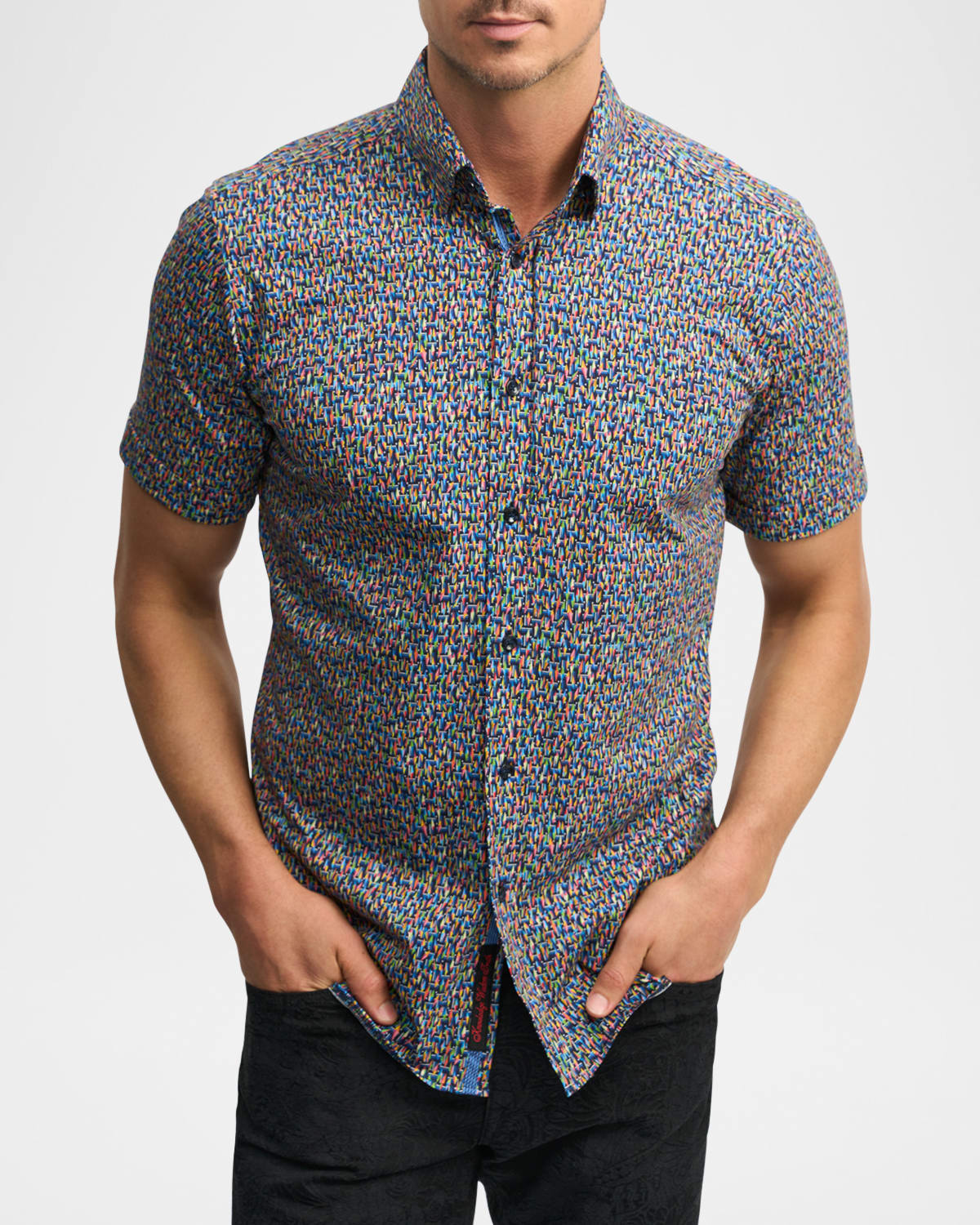 Robert Graham Ritter Knit Short Sleeve Button-up Shirt In Multi