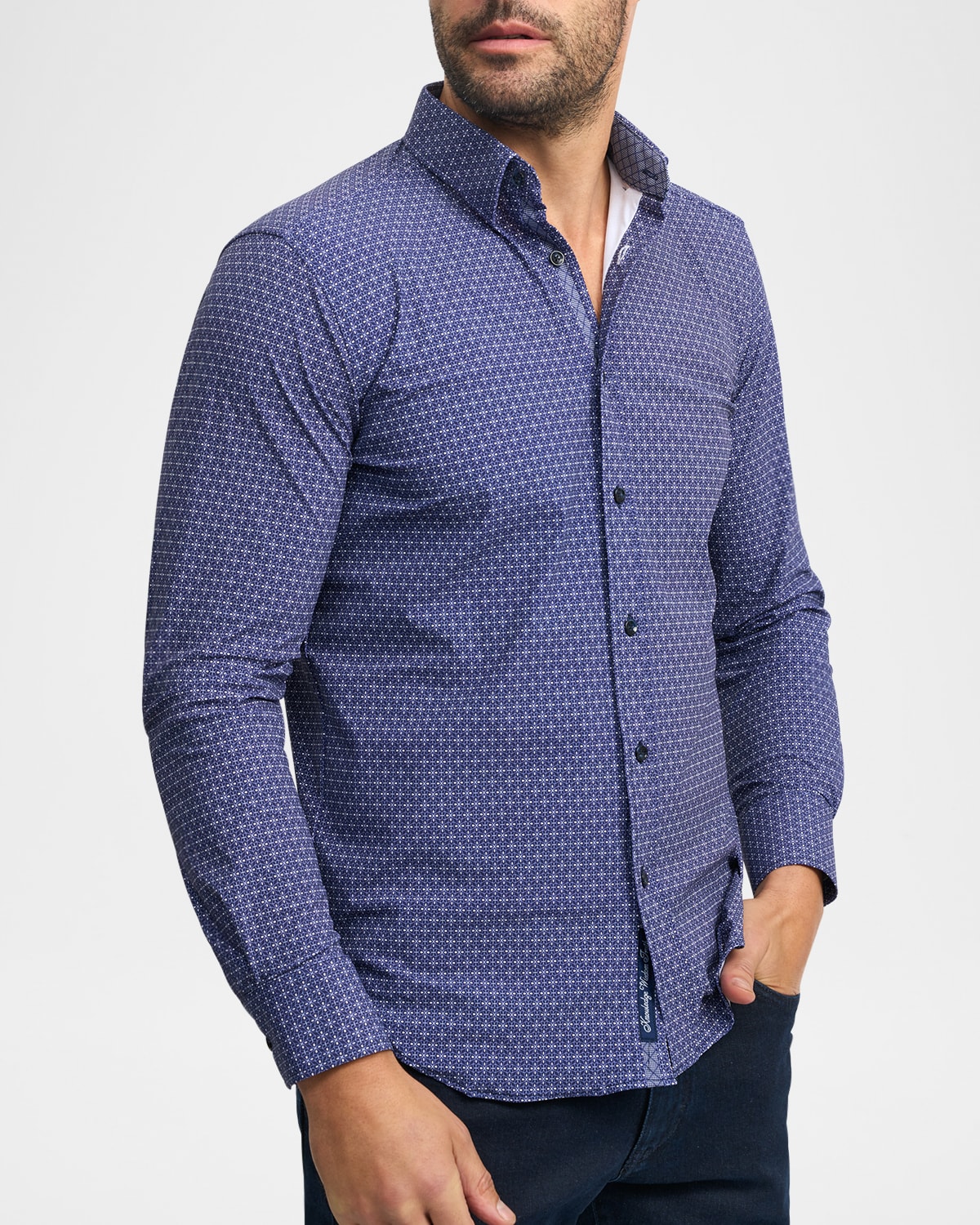 Robert Graham Vargas Trim Fit Abstract Floral Knit Button-up Shirt In Navy