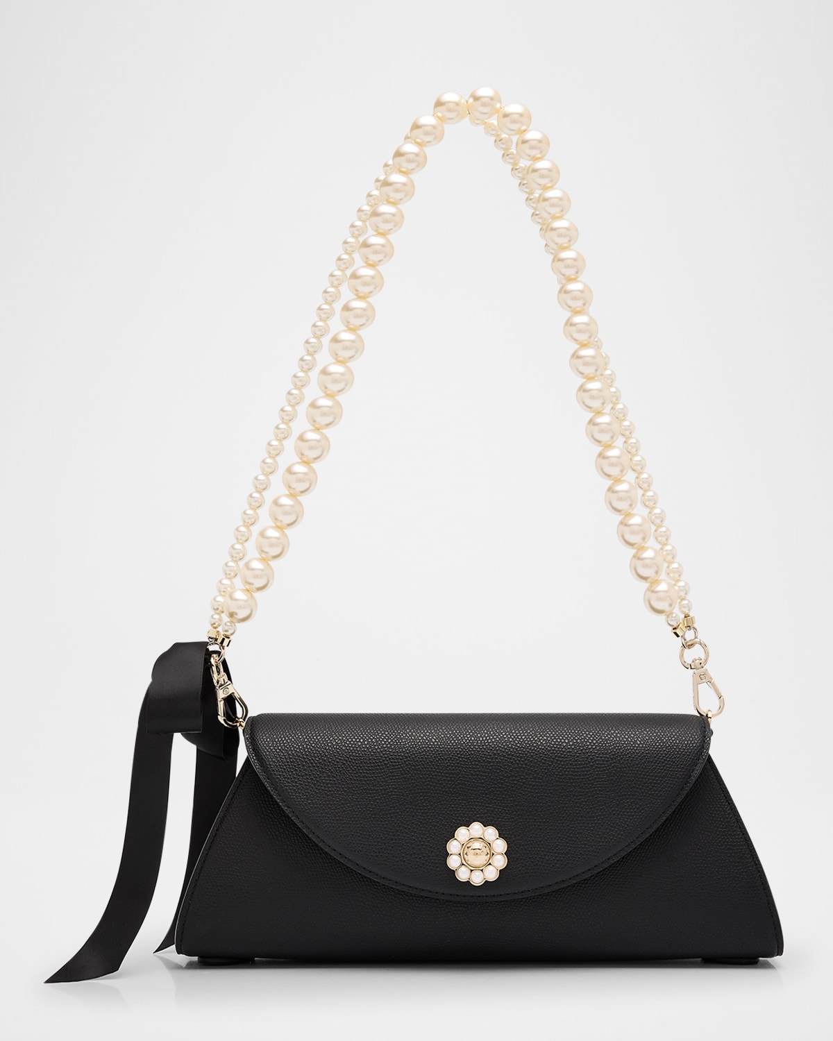 Simone Rocha Valentine Pearly Bow Leather Shoulder Bag In Black Pearl