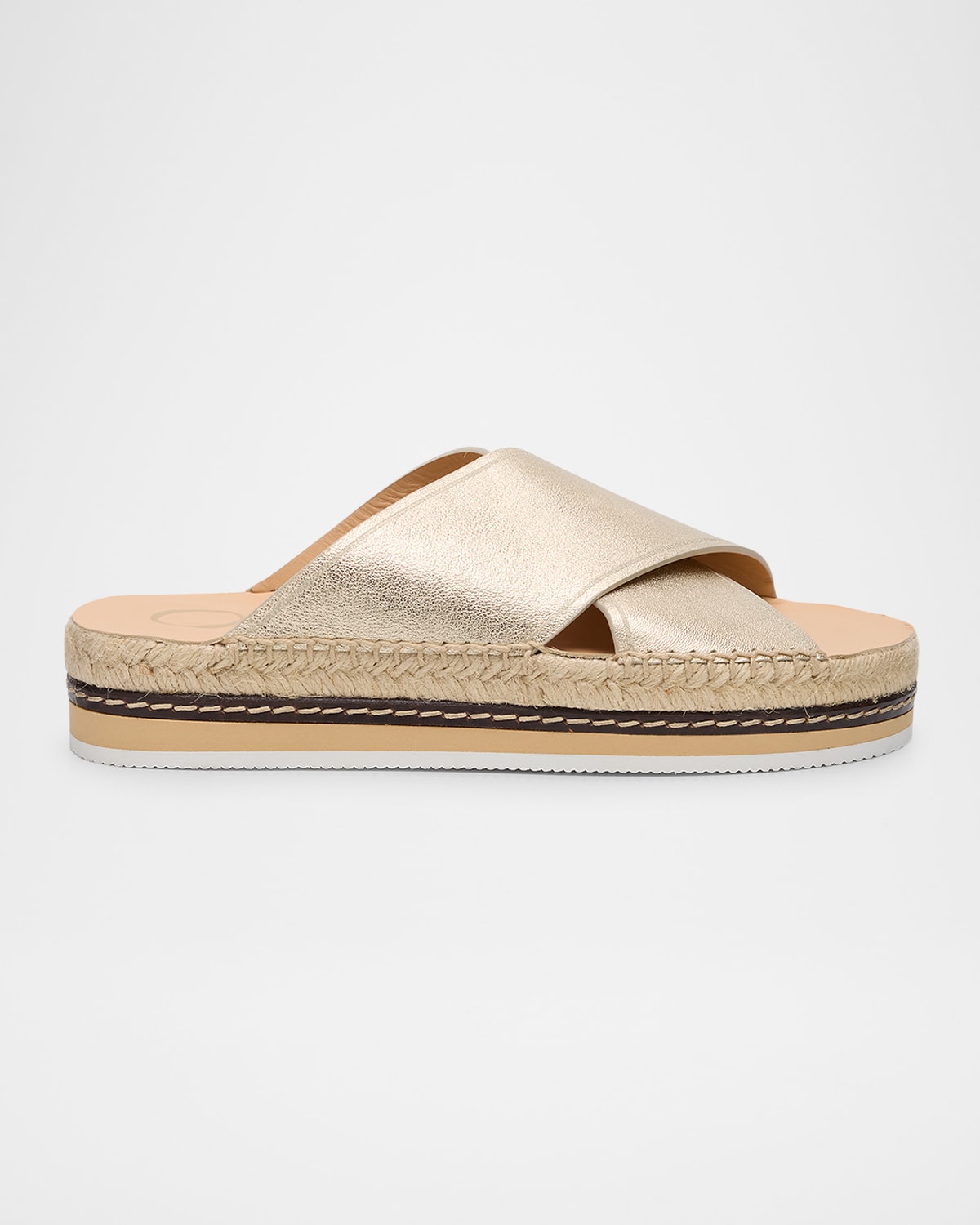 Shop Odissi Lily Leather Criss-cross Espadrille Sandals In Light Gold