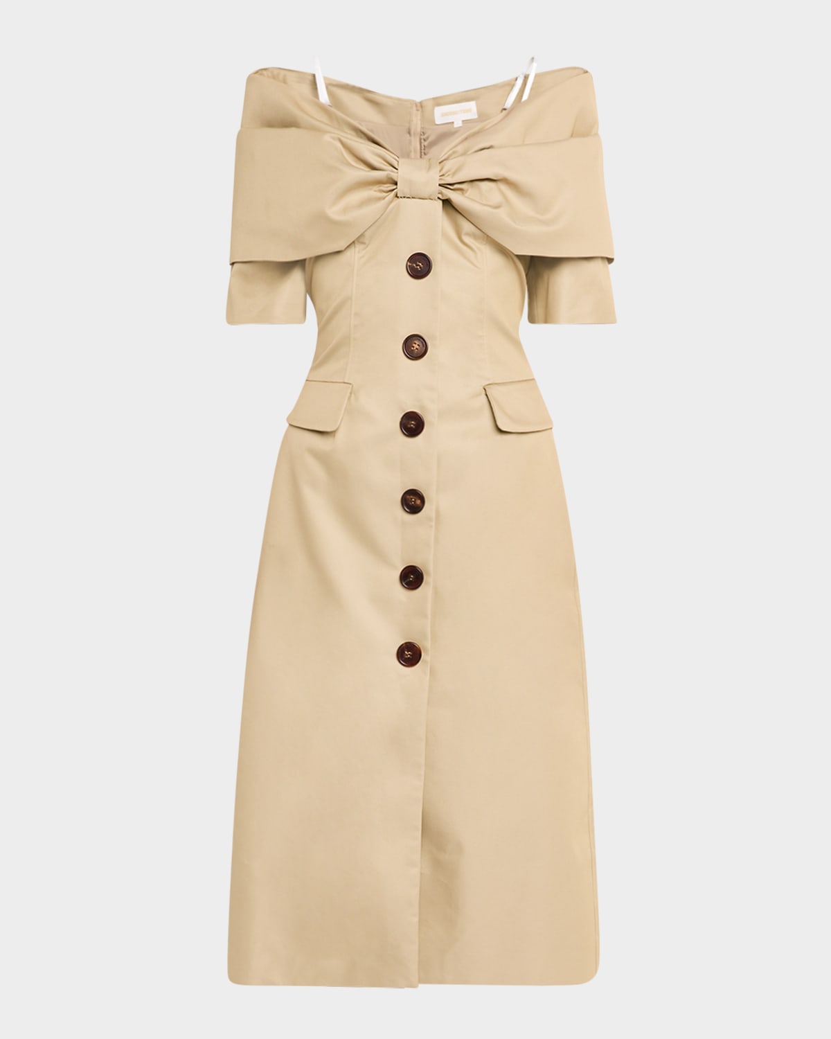 Shushu-tong Bow Off-shoulder Midi Dress
