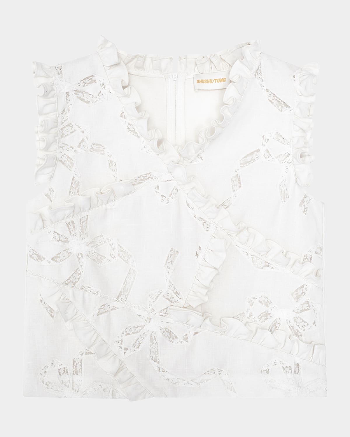 Shop Shushu-tong Sleeveless Lace Bow Patchwork Top In White