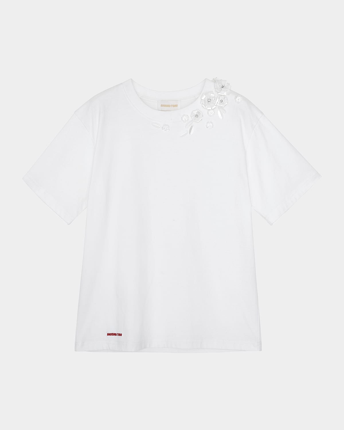 Shop Shushu-tong Floral Beaded Short-sleeve Tee In White