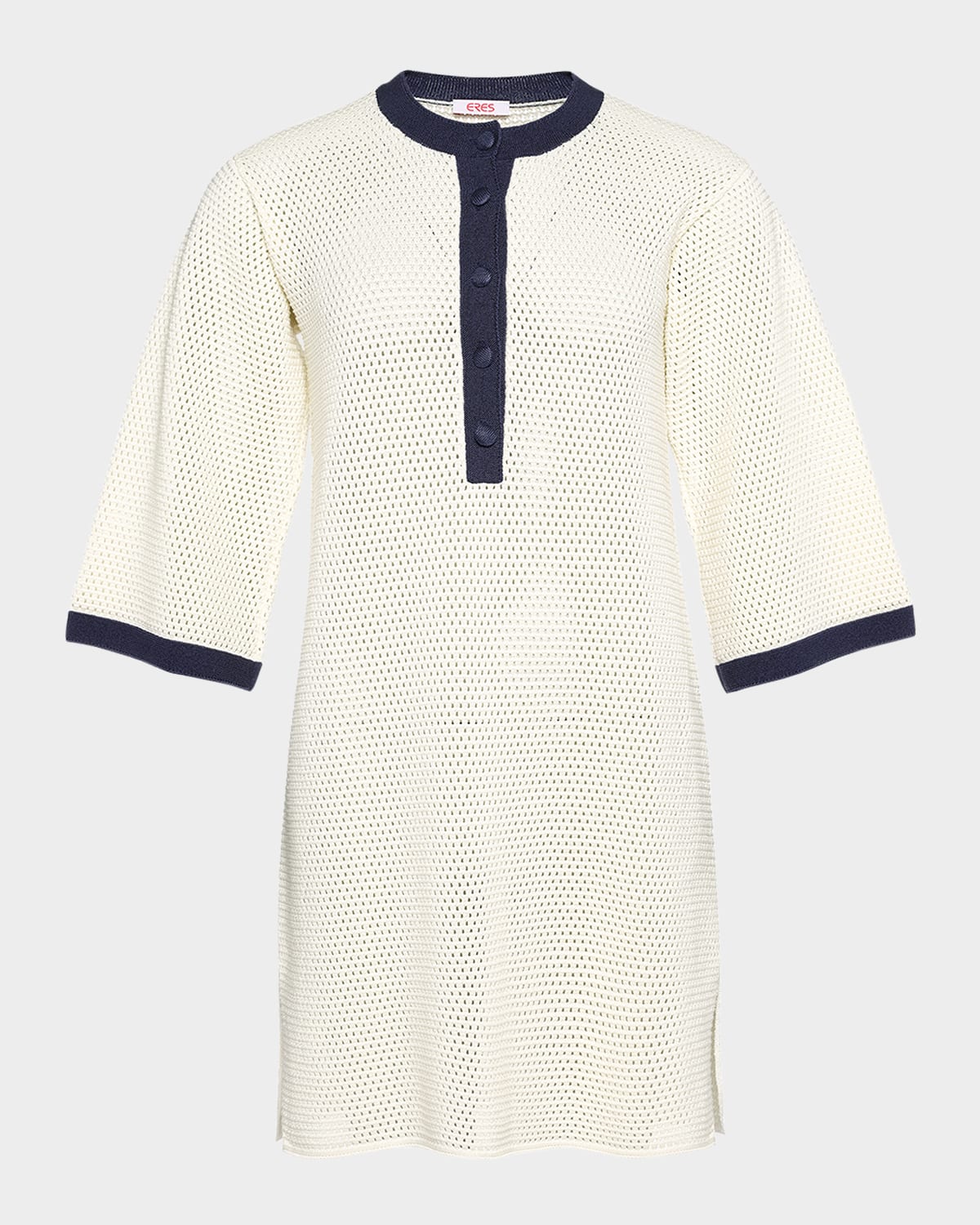 Eres Albatros Open-knit Cotton-blend Mini Dress In Ecru