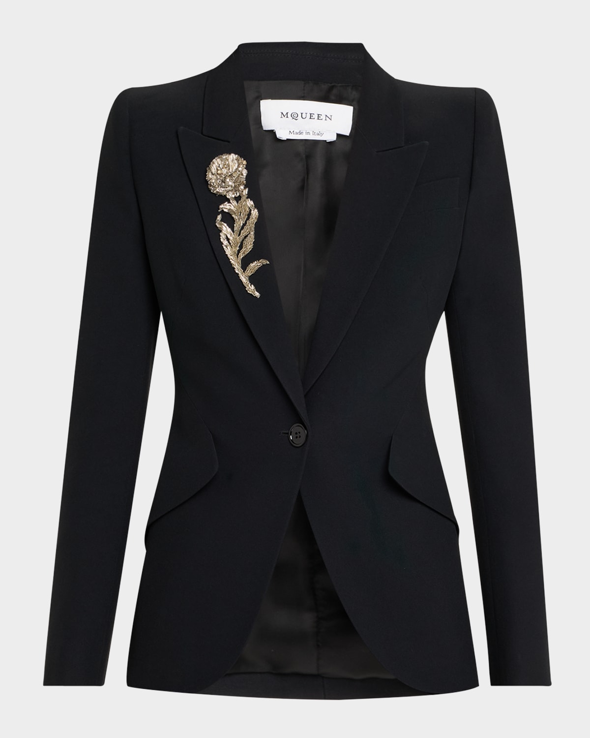 Alexander Mcqueen Crystal Rose Embroidered Single-breasted Blazer In Ivory