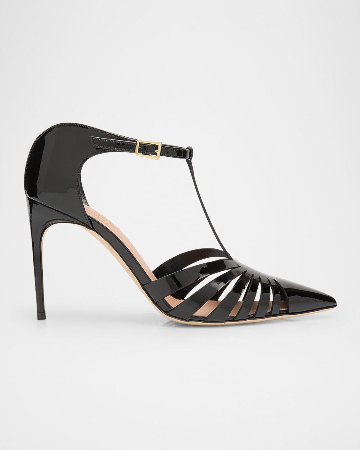 Malone Souliers Jennifer Caged Patent Leather T-strap Pumps In Black