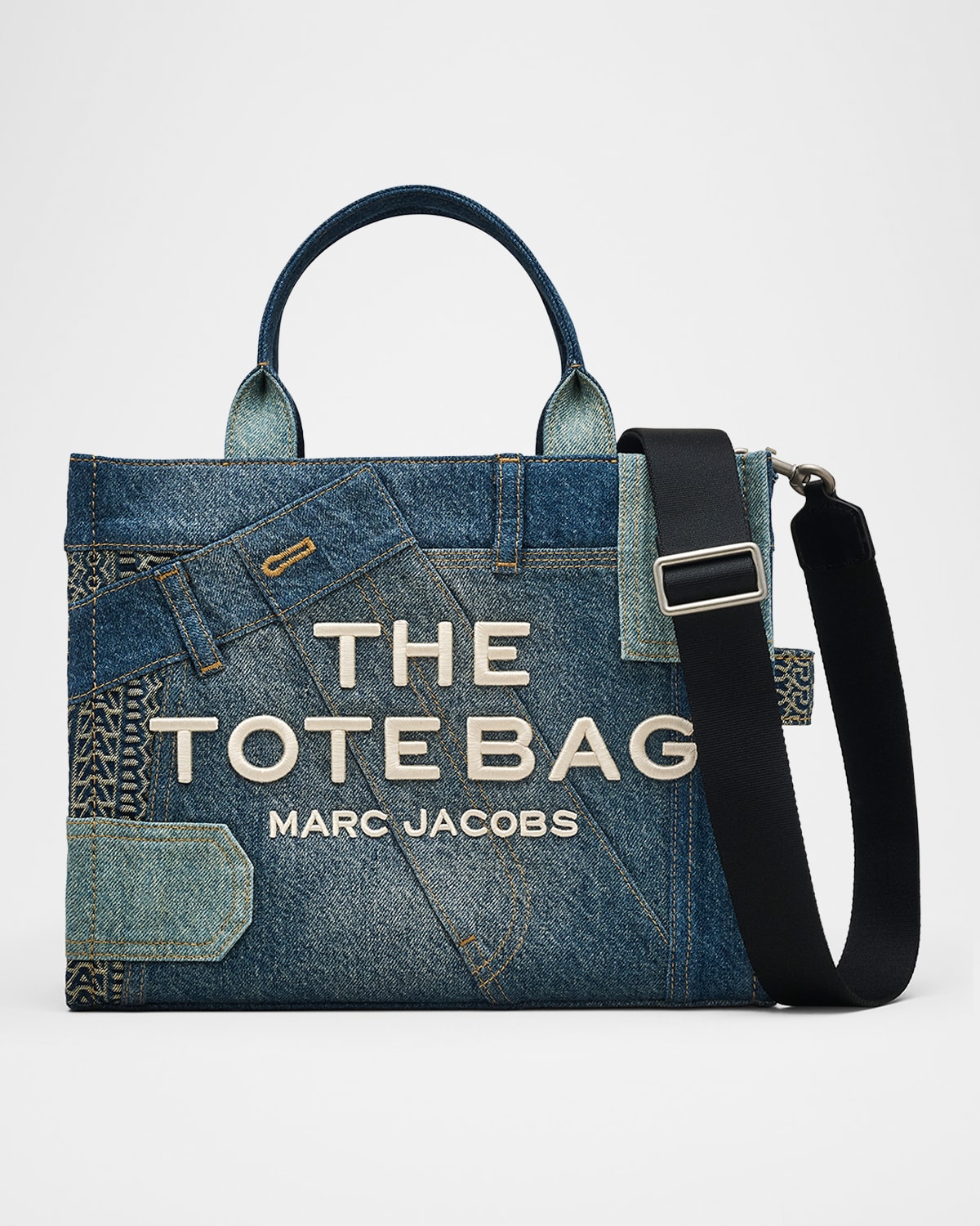 Marc Jacobs The Deconstructed Denim Medium Tote Bag In Indigo Multi