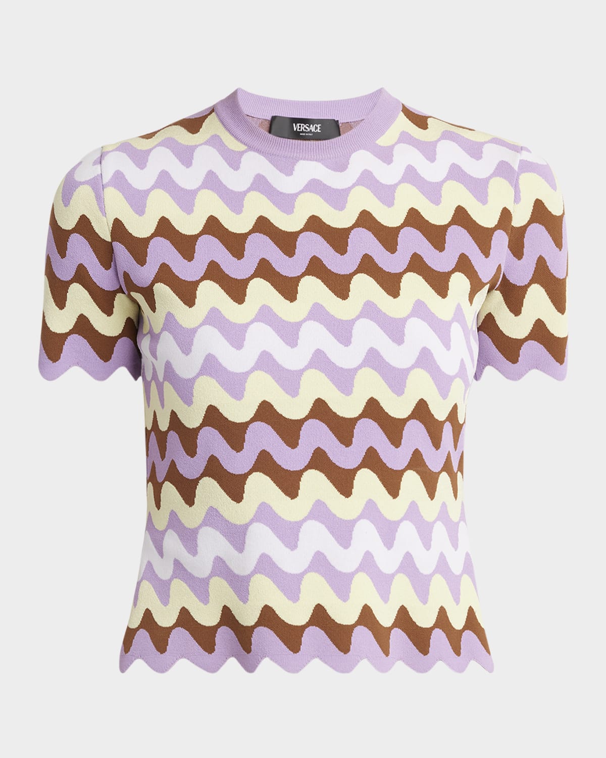 VERSACE WAVE COMPACT STRETCH VISCOSE SHORT-SLEEVE SWEATER