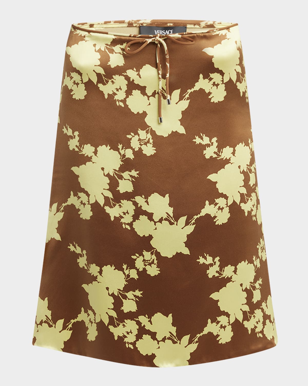 Versace Wild Rose Drawstring Satin Crepe Skirt