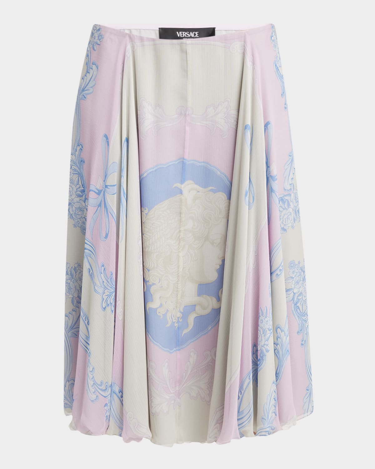 Versace Medusa Cameo Foulard Silk Creponne Skirt In Pastel Pinklight