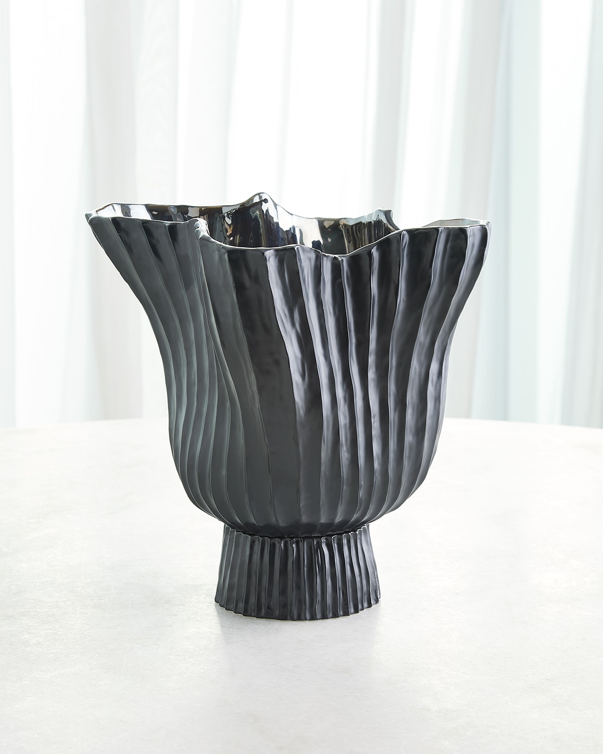 Global Views Folha Footed Vase, Large In Black