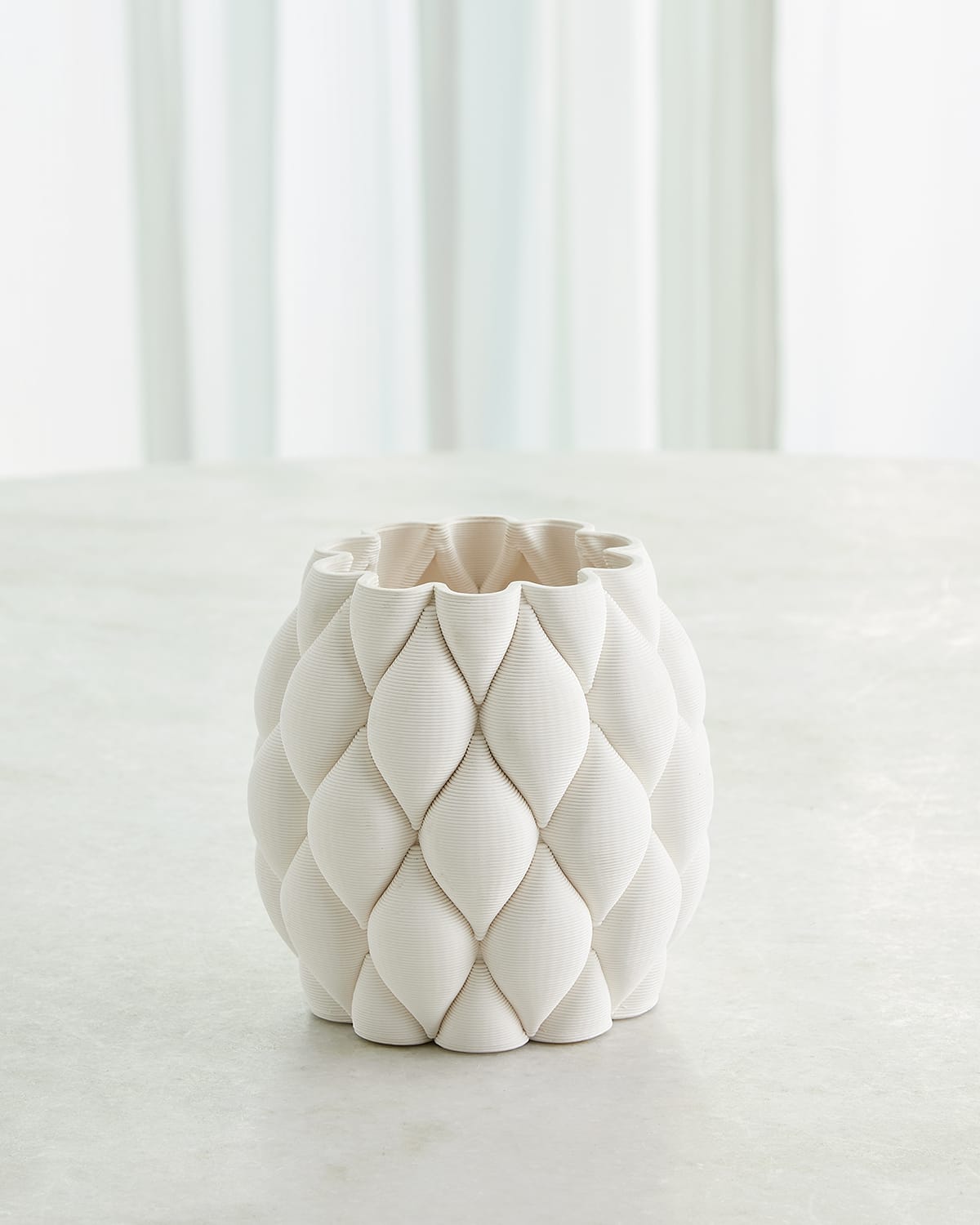 Global Views Pillowed 3d Printed Vase, Small 6" In White