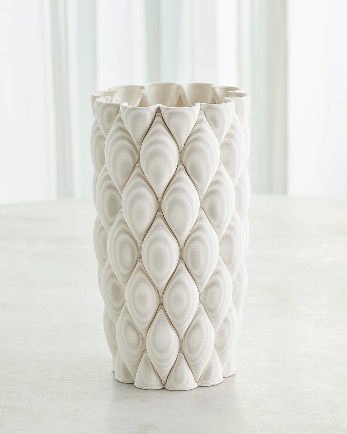 Global Views Pillowed 3d Printed Vase, Tall 11" In White