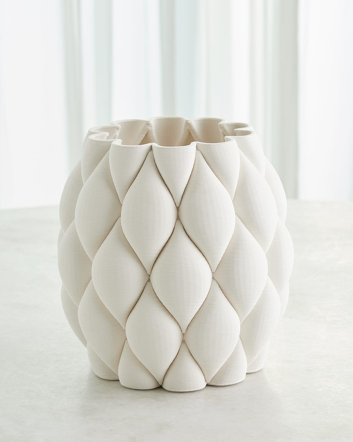 Global Views Pillowed 3d Printed Vase, Large 10" In White