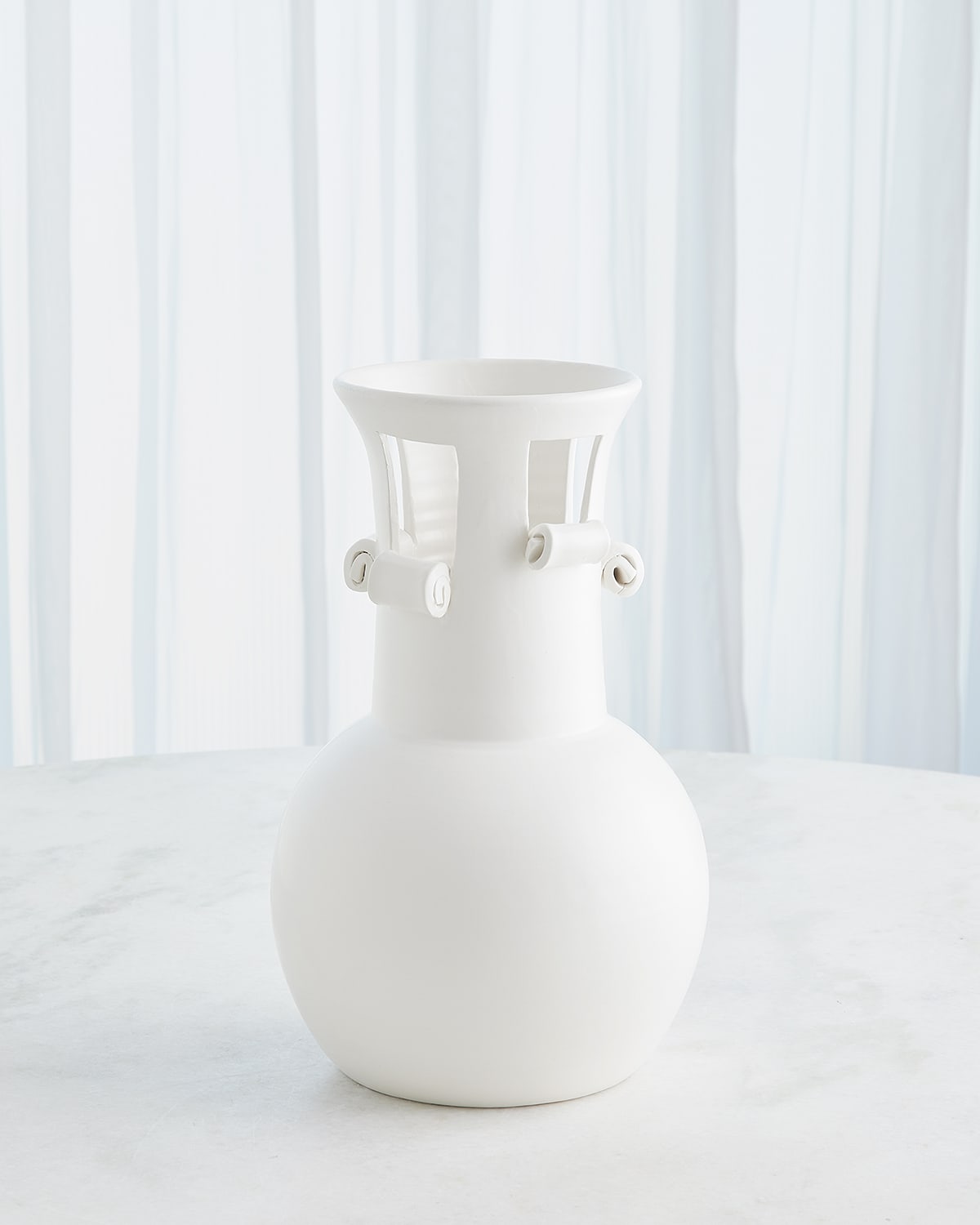Global Views Spiral Handle Vase, Squat 12" In White