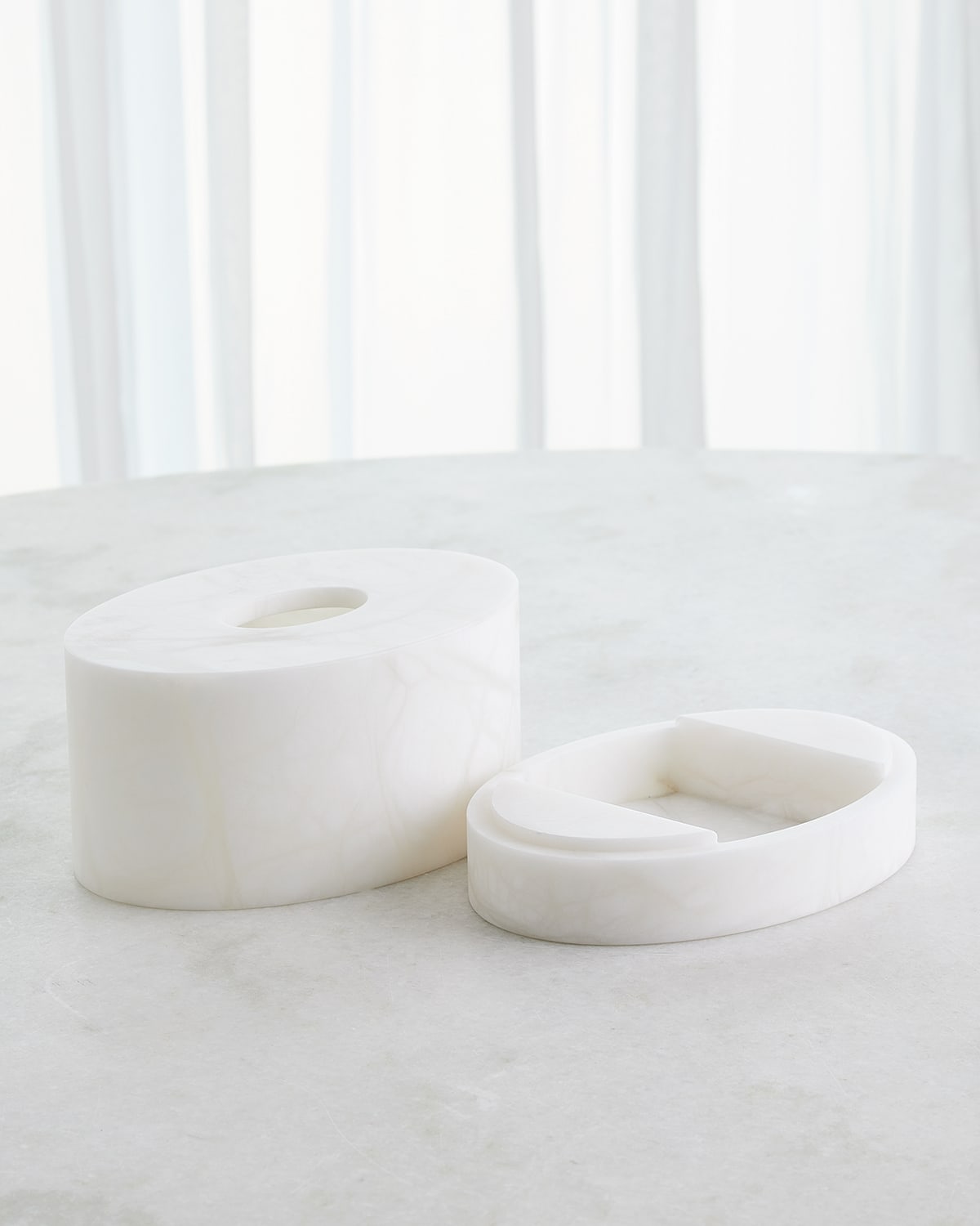Global Views Oval Amenities Set & Tissue Box Cover In White