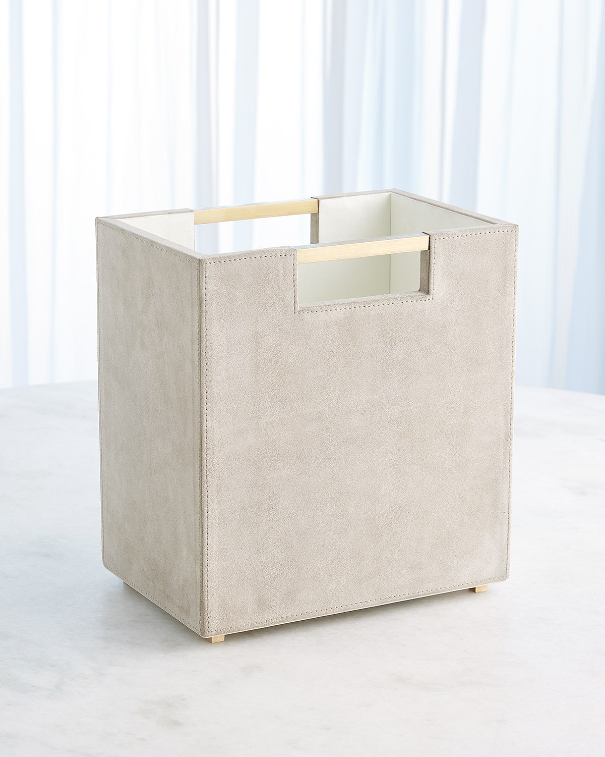 Global Views Posh Suede Wastebasket In Parchment