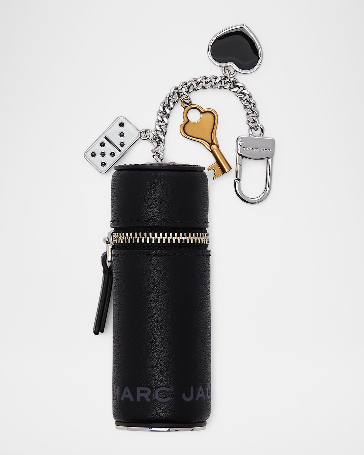 Marc Jacobs The Lipstick Case Charm Black Keychain With Pendants And Logoed Lipstick Holder In Leather And Brass