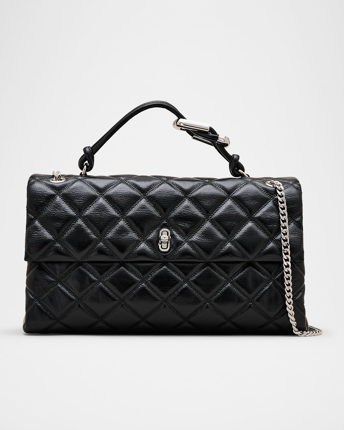 Marc Jacobs The Xl Dual Chain Diamond Quilted Convertible Leather Shoulder Bag In Black