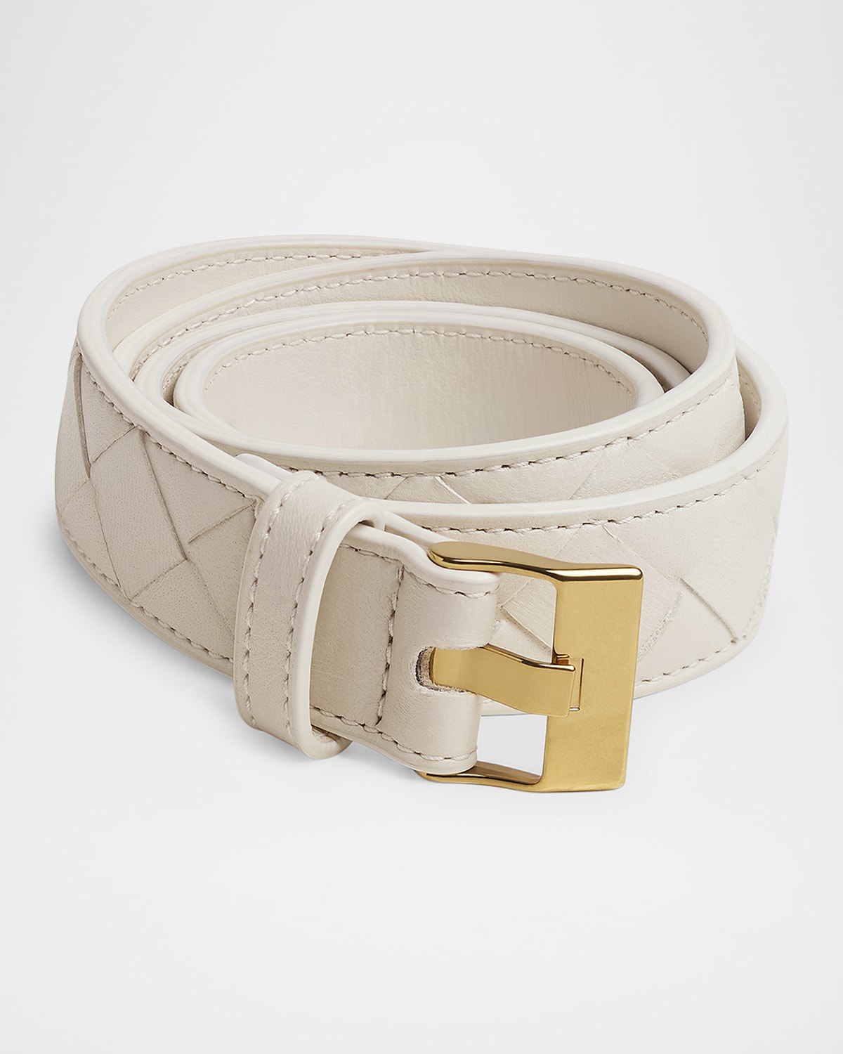 Bottega Veneta Watch-buckle Intrecciato Leather Belt In 1019 Black M Brass