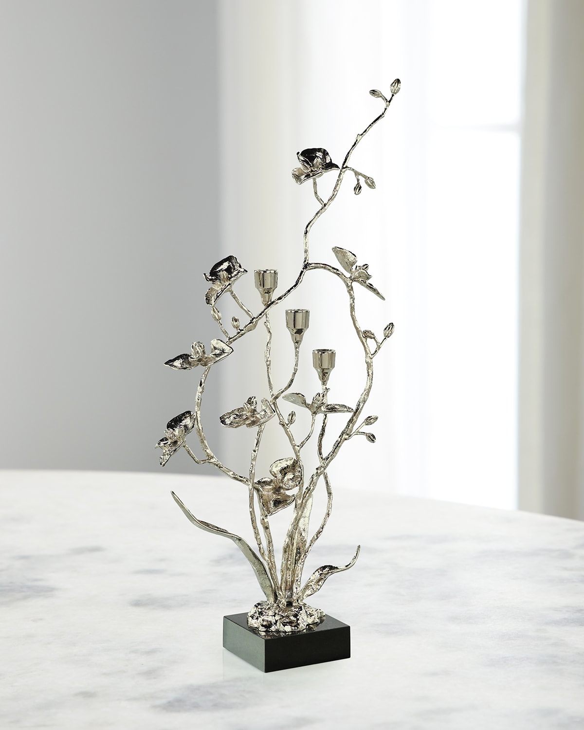 John-richard Collection Orchids In Bloom 3-candle Candleholder In Silver