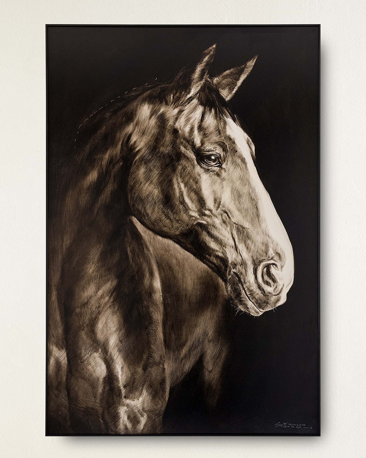 John-richard Collection Noble Equine Original Oil Painting On Canvas By Lm Zhou In Black