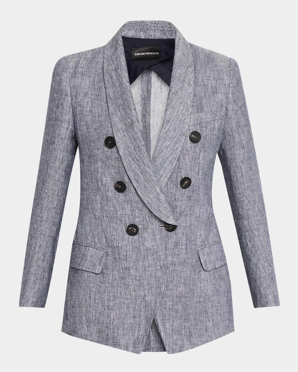 Emporio Armani Double-breasted Linen Chambray Blazer In Denim Blue