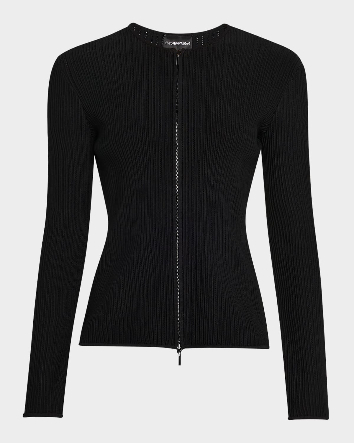 Emporio Armani Ttoman Fabric Full-zip Cardigan In Black